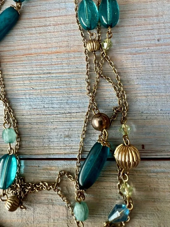 2pc Necklace Set Teal Beaded Long, Multicolor Double Strand, Boho Festival - Picture 10 of 16